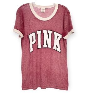 Victoria’s Secret Pink short sleeve scoop neck burnout t-shirt Logo Pink, Small 